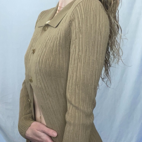 Tan Ribbed Long Cardigan - Picture 2 of 7